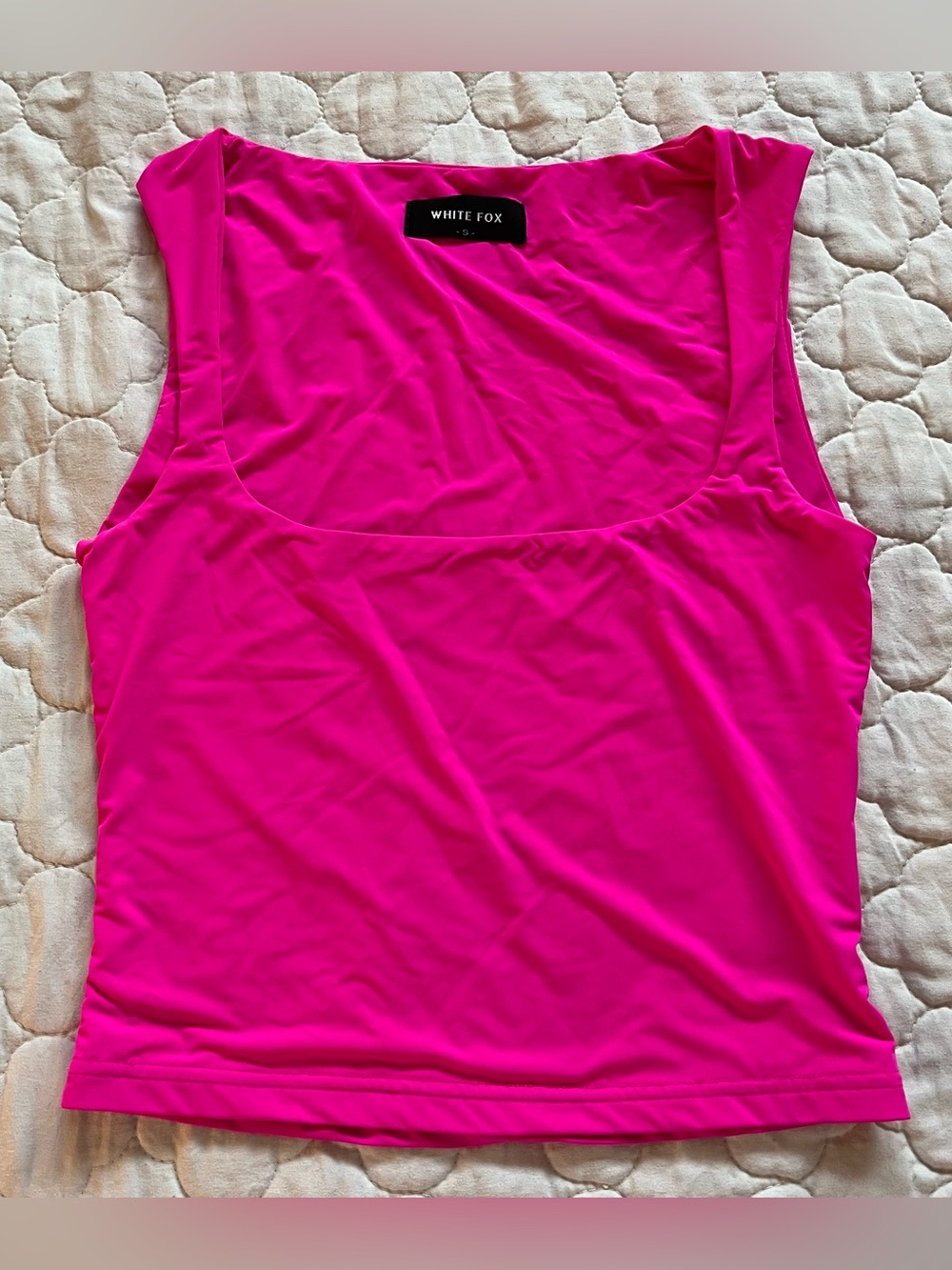 Women’s White Fox Double Lined Hot Pink Low Square Neck Tank Top